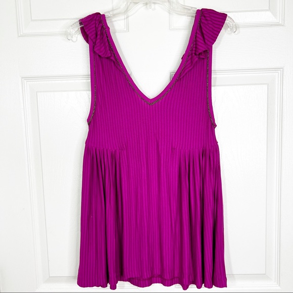 French Connection Deep V-Neck Ruffle Shoulders Babydoll Tank Top Women’s Sz M - Picture 2 of 8